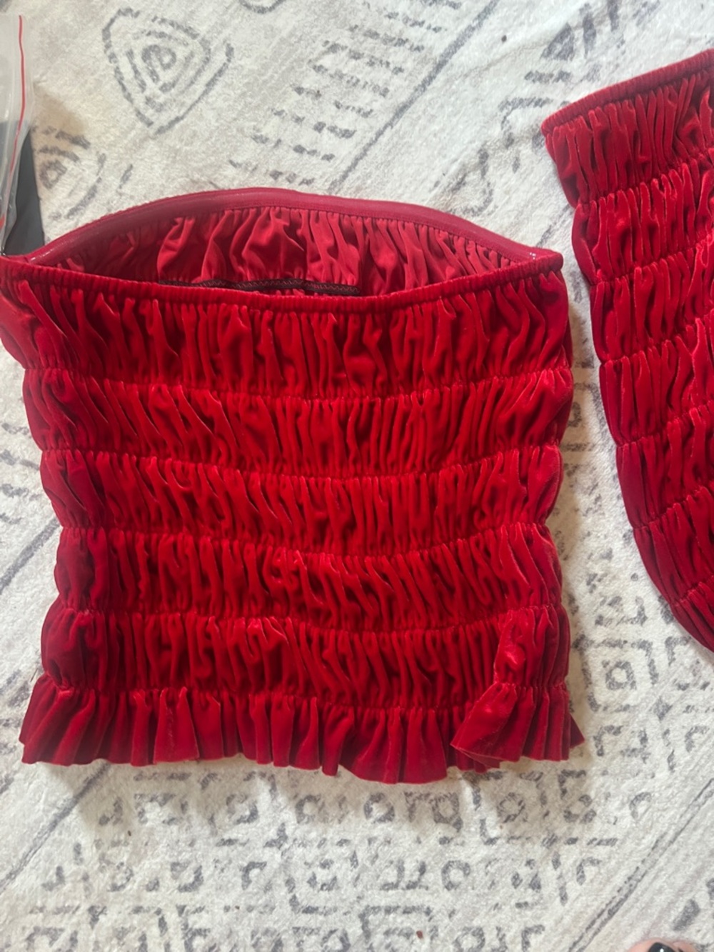 Norma Kamali Red Ruched Square-Neck Tube Top with separate sleeves - Picture 6 of 10